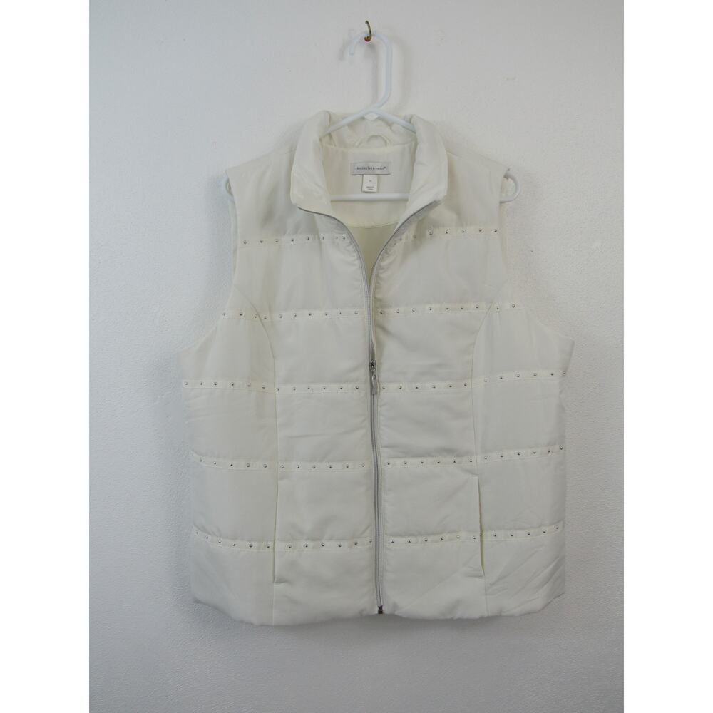 Christopher & Banks XL Stud Detail Solid Fraiche Ivory Vest White Puffer Neutral - Picture 7 of 8